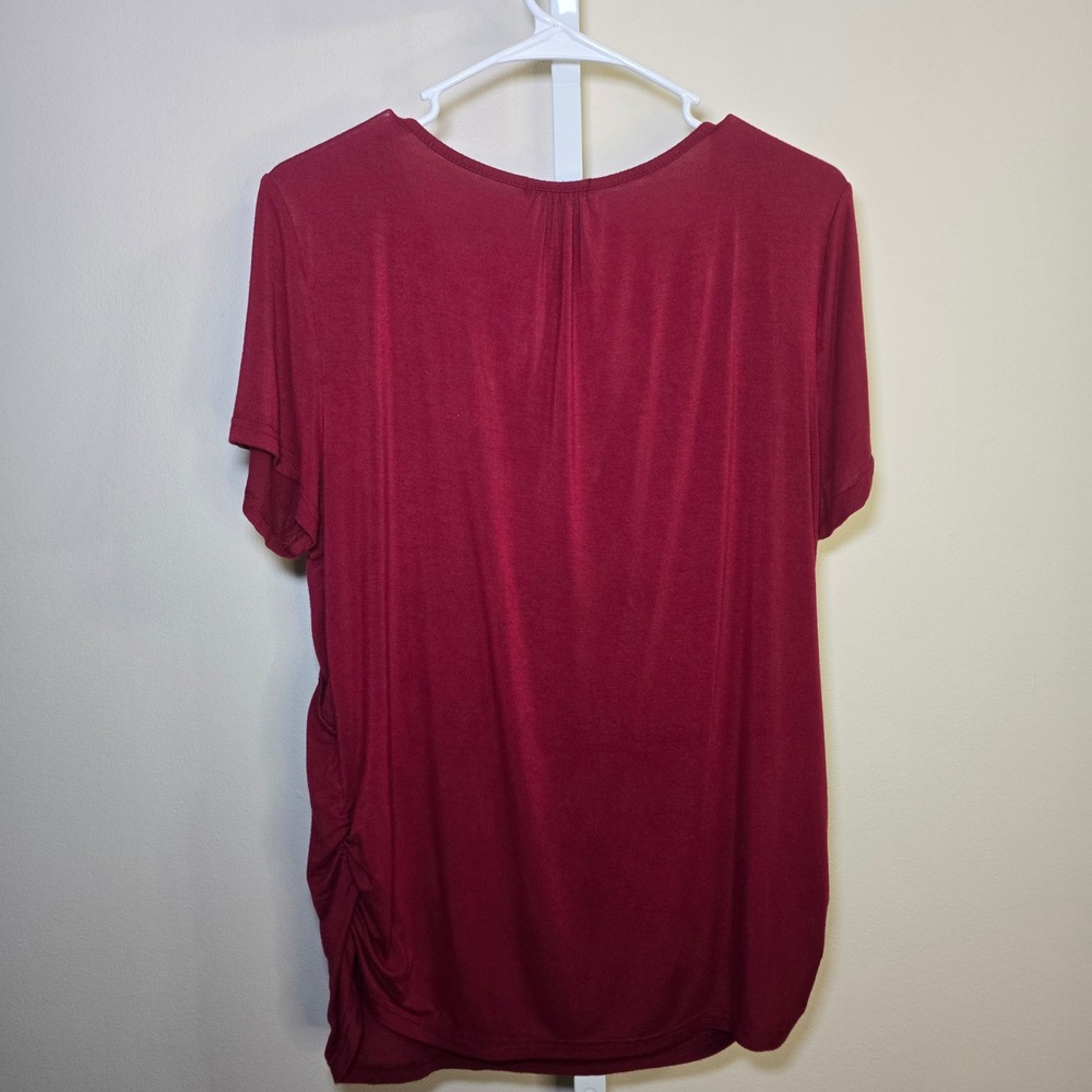 Ekouaer Women's Burgundy Ruched Short Sleeve Maternity‎ Top XL - Picture 4 of 4